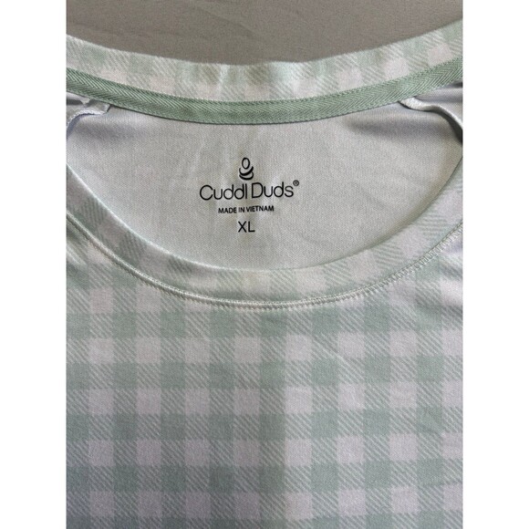 CUDDL DUDS SAGE GREEN & WHITE CHECKED SHORT SLEEVE T SHIRT SIZE XL - Picture 2 of 4